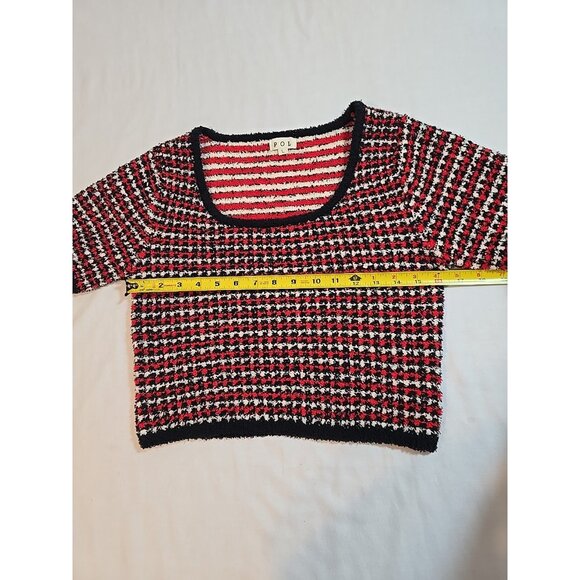 POL Crop top stretch knit short sleeve black red white size L‎ - Picture 9 of 16